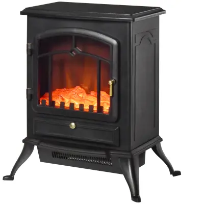 HOMCOM Talni električni kamin z učinkom plamena moči 1000W /2000W iz ABS in stekla 45 × 28 × 54cm črn