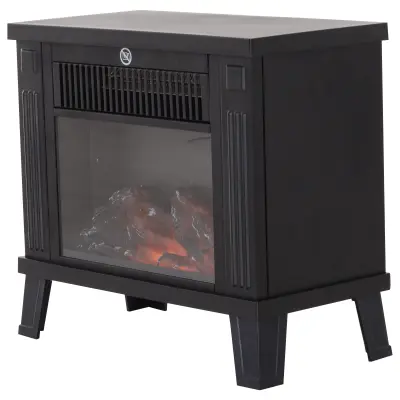 HOMCOM Talni električni kamin sodobne moči 600 W/1200 W z učinkom plamena 34 x 17 x 31 cm črn