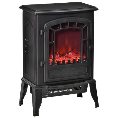 HOMCOM Električni kamin z učinkom plamena, z nastavljivo temperaturo 1000W-2000W, pokriva 20-25m², 39x24x56,5cm, črn