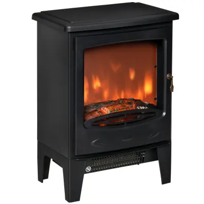HOMCOM Talni električni kamin z učinkom plamena, nastavljiva temperatura 900W-1800W, pokriva 15-20m², 39x26x54,8cm, črn