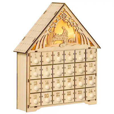 HOMCOM lesen adventni koledar s 24 predali, božična dekoracija z izrezljanimi jaslicami in lučkami, 26,6x6x30 cm, 26,6x6x30 cm