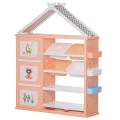 HOMCOM Garderobna omara za spalnico, omara za igrače s 4 škatlami za shranjevanje, 3 omaricami in policami v PE oranžni barvi, 128x34x155cm