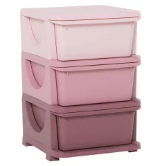 HOMCOM barvni plastični predalnik za otroško sobo s 3 predali, pohištvo za dom in vrtec 37x37x56,5 cm roza
