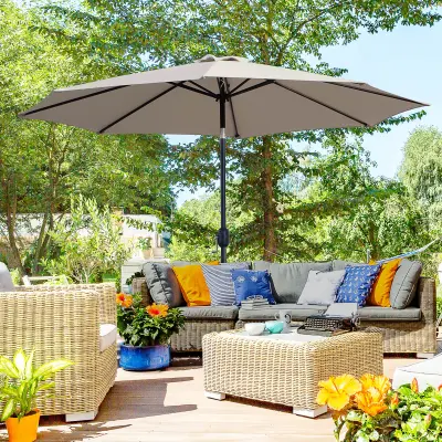 Outsunny Vrtni dežnik Ø2,95m z ročico in nagibom z odstranljivim drogom, kovina in poliester svetlo siva