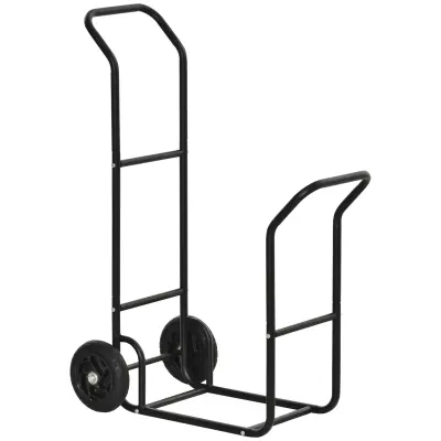 Outsunny jekleni voziček za polena z dvema kolesoma, za notranjo in zunanjo kurjavo, nosilnost 100 kg, 77x42x105 cm, črn