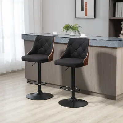 HOMCOM Komplet dveh vrtljivih barskih stolčkov za kuhinjo in dnevno sobo, sodobni stolčki z nastavljivo višino iz zračne tkanine, 47,5x50x93,5-116 cm,