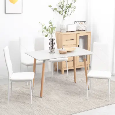 HOMCOM Komplet 4 jedilnih stolov z visokim naslonjalom, moderni stoli iz umetnega usnja in jekla za kuhinjo in dnevno sobo, 41x50x97 cm, beli