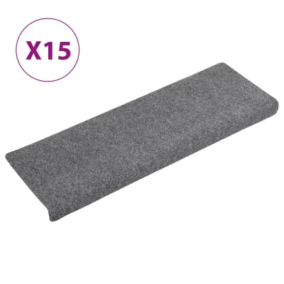 vidaXL Preproge za stopnice 15 kosov 65x21x4 cm svetlo sive