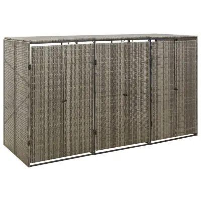 vidaXL Trojna lopa za smetnjak siva 207x80x117 cm poli ratan