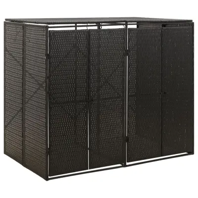 vidaXL Dvojna lopa za smetnjake črna 140x80x117 cm poli ratan