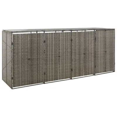 vidaXL Lopa za štiri smetnjake siva 274x80x117 cm poli ratan