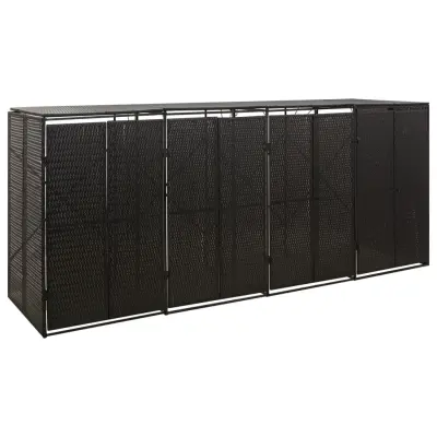 vidaXL Lopa za štiri smetnjake črna 274x80x117 cm poli ratan