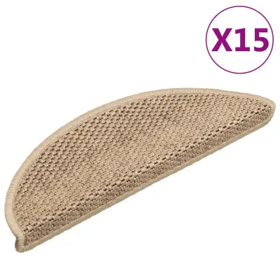 vidaXL Samolepilne preproge za stopnice sisal 15 kosov 56x17x3cm pesek