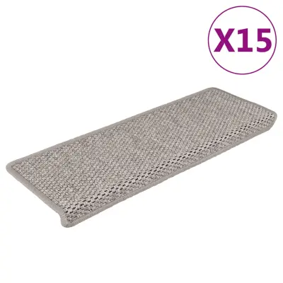 vidaXL Samolepilne preproge za stopnice sisal 15 kosov 65x21x4 srebrne