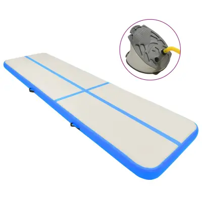 vidaXL Napihljiva gimnastična podloga s tlačilko 600x100x15 cm modra