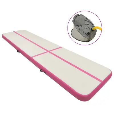 vidaXL Napihljiva gimnastična podloga s tlačilko 600x100x15 cm roza