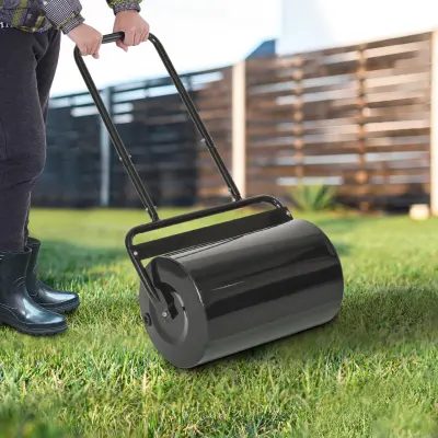 Outsunny Vrtni valjček Φ32x50 cm kovinski vodoodporen črn, rezervoar do 38 litrov (voda ali pesek)