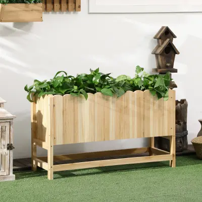 Outsunny zunanji vertikalni in prostorsko varčen sadilnik iz smrekovega lesa z odtočno odprtino in oblogo, 86x30x50 cm, barva lesa