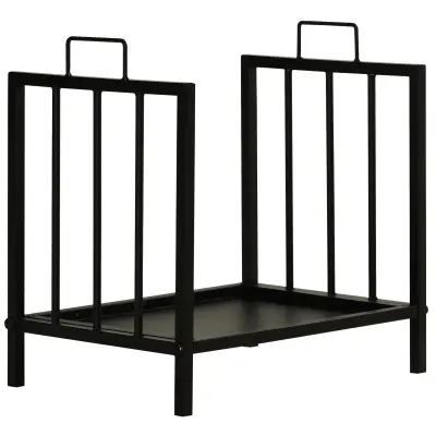Outsunny Kovinski nosilec za drva v zaprtih prostorih in na prostem z dvema ročajema in dvignjenim podstavkom za 50 kg lesa, 42 × 32,5 × 46 cm, črn