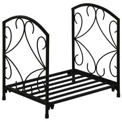 Outsunny Kovinsko držalo za drva za kamin v zaprtih prostorih in na prostem z dvignjenim podstavkom za 50 kg lesa, 39,5x31,5x39,5 cm, črno