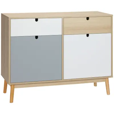 HOMCOM Večnamenska omarica v nordijskem slogu, dvokrilna omarica s predali za kuhinjo in predsobo, 100x40x79,5cm, večbarvna