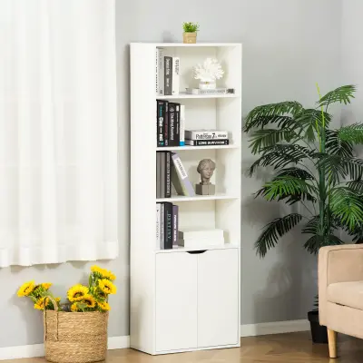 HOMCOM Moderna knjižna omara s 4 policami in 2 vrati, večnamensko pohištvo za dnevno sobo, pisarno in kabinet, 59x29x180cm, bela