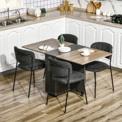 HOMCOM zložljiva pravokotna jedilna miza iz iverne plošče z dvema predaloma, omarico in šestimi kolesi, za največ 6 oseb, 140x76x74cm, lesena barva