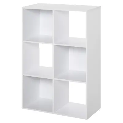 HOMCOM Bela knjižna omara za dom in pisarno, sodobno oblikovana knjižna omara s 6 lesenimi predali, 91,5x29,5x61,5 cm