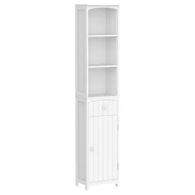 HOMCOM Bela omarica v obliki stolpca iz MDF, večnamenska prostorsko varčna omarica za kopalnico/sobo s 3 policami 34x24x170cm