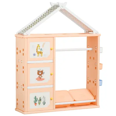 HOMCOM Garderobna omara za spalnico, omara za igrače s prostorom za shranjevanje in obešalnikom za oblačila iz PE oranžne barve, 128x34x155cm, 128x34x