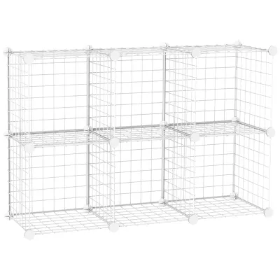 HOMCOM Modularna notranja omara za čevlje, ki varčuje s prostorom, 6 kock 30x30x30 cm iz PP plastike in jekla, 94x32x94 cm, bela