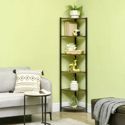 HOMCOM Moderna knjižna omara s 6 kovinskimi policami in policami iz MDF, stenska knjižna omara za dnevno sobo in kabinet, 34x34x166cm