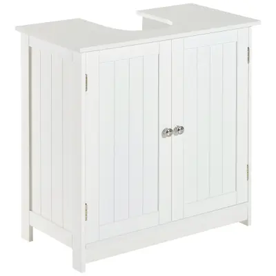 HOMCOM MDF omarica pod umivalnik, bela kopalniška omarica z dvema vratoma (60x30x60cm)