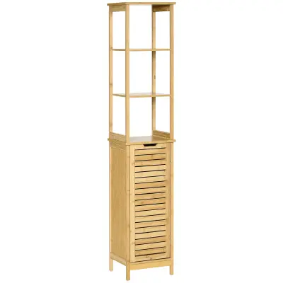 kleankin Kopalniška omarica s 3 policami in 1 omarico, bambusova letvica, 34x30x173cm, naravna barva