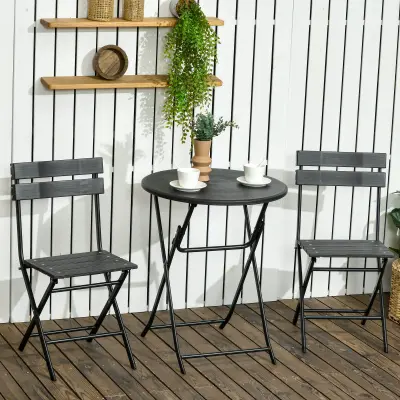 Outsunny 3delni vrtni set z 2 zložljivima stoloma in mizo iz jekla in HDPE za balkon in teraso, temno siva