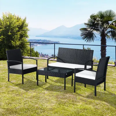 Outsunny Komplet vrtnega pohištva iz sintetičnega ratana, ki ga sestavljajo 1 mizica za kavo, 2 fotelja in 1 dvosedežni kavč črno-krmne barve