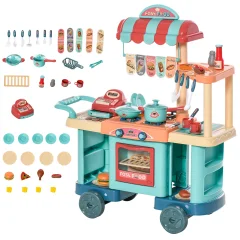 homcom kuhinjska igrača za otroke od 3 do 6 let, restavracija s kavarno in 50 dodatki, 79,5 x 33 x 90,5 cm