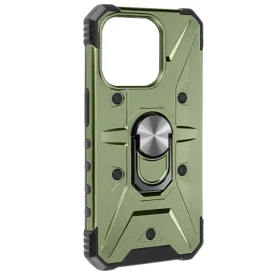 Ovitek z obrocem za iPhone 15 Plus, odporen na udarce, serija ArmoRing Bump - kaki zelena