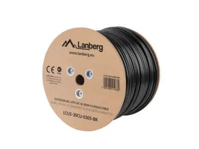 BOBINA CAT.5E LANBERG UTP RJ45 Solido Cobre Fluke Testirano AWG24 EXT 305M GRIS