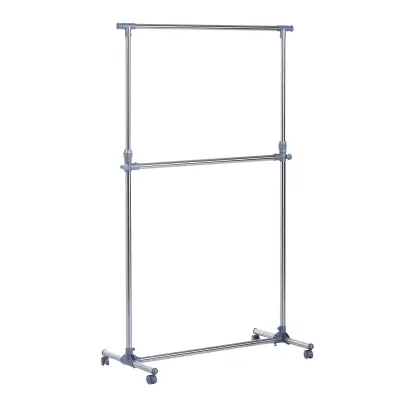 HOMCOM stojalo za oblačila z nastavljivo višino in podaljškom, 4 vrtljiva kolesca, iz nerjavečega jekla in ABS, 165x48x180cm