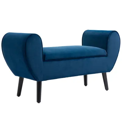 HOMCOM oblazinjena klop za shranjevanje za spalnico in predsobo, žametna klop iz tkanine z nasloni za roke, 118x42x66 cm, modra