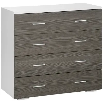 HOMCOM Moderna komoda s 4 predali z aluminijastimi ročaji in lesenim okvirjem, 76x35x72cm, bela in siva