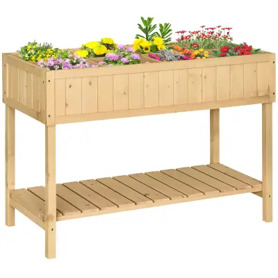 Outsunny lesena dvignjena greda za vrtnine z 8 rešetkami in spodnjo polico za vrtne rastline 120x60x81cm