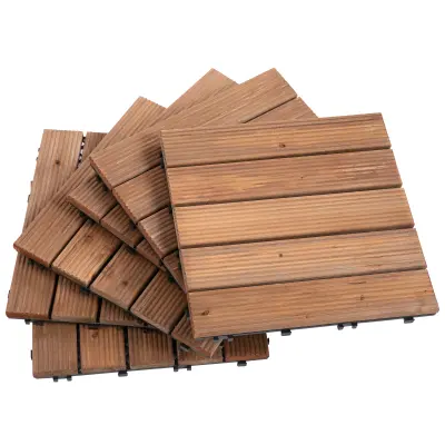 Outsunny Zunanje ploščice za lesene vrtne pode, komplet 27 kosov, 2,5 m², zaporne, 30x30 cm, rjave barve