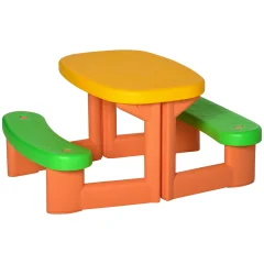 Outsunny piknik miza za dva otroka 3-6 let, komplet z mizo in dvema klopema, igralna miza za vrt in notranjost, 95cmx73cmx46cm