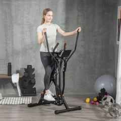 HOMCOM eliptično kolo za vadbo za dom in telovadnico s 4 stopnjami upora, LCD-monitorjem in 2 kolesi, jeklo in ABS, 90x62x150 cm, črno