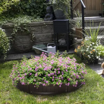 Outsunny Plastična okrogla dvignjena zunanja vrtna greda iz HDPE, zunanji sadilnik za rastline, cvetje in zelenjavo, Φ123x21cm, rjava