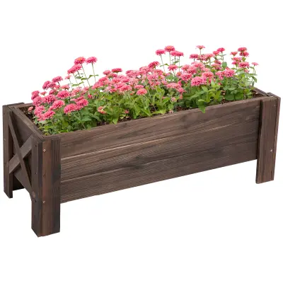 Outsunny Pravokotni leseni zaboj za sadike na prostem za dvignjen zunanji zelenjavni vrt, 100x36,5x36cm