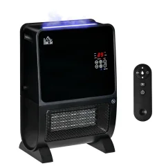 HOMCOM Električna peč 2 v 1 z vlažilnikom zraka, 3-barvno in ultravijolično LED-svetlobo, časovnikom in daljinskim upravljalnikom, 33x21x49,5 cm, črna
