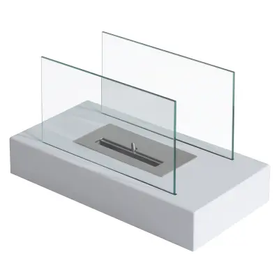HOMCOM okolju prijazen namizni kamin na bioetanol 2000W gorilniki brez ostankov iz nerjavečega jekla s steklom 35×18×21cm bela